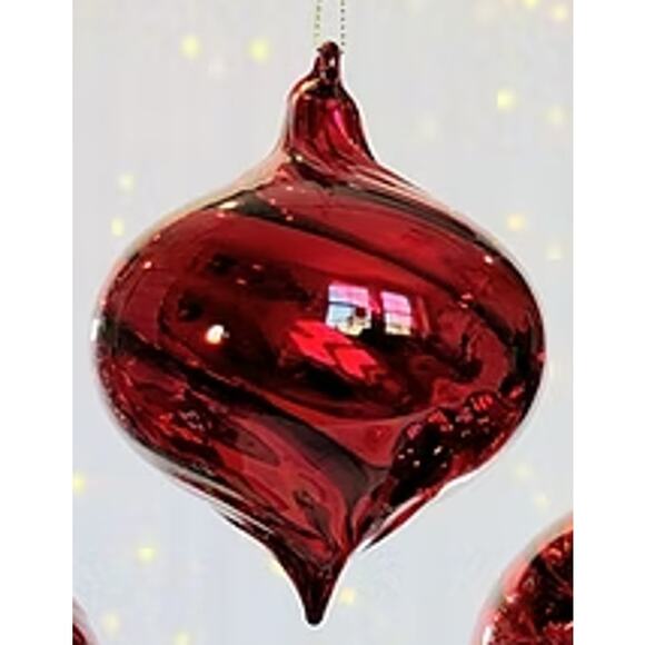 Kurt Adler Red Ball Onion Finial Large Metallic blown Glass Ornament 4"- 6" - Picture 2 of 3